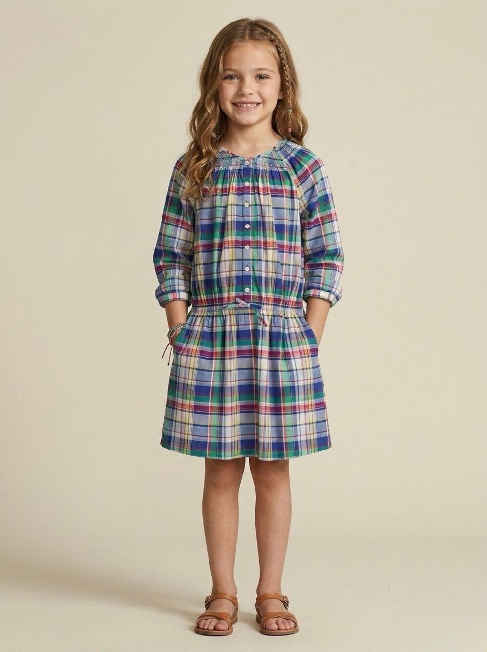 Ralph Lauren Girls' Plaid Woven Shirtdress Size 7